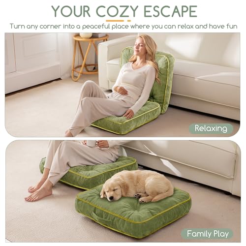 HIGOGOGO Large Floor Pillow Cushion for Adults, Meditation Cushion Pillow with Handle, Lustrous Chenille Tufted, Square Floor Sitting for Tatami Living Room or Yoga, 22x22 Inch, Green - color: Square Green, size: 4" Thick(Pack of 1)