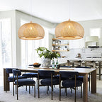 Arturesthome 1 Light Weaving Bamboo Pendant Light for Kitchen Island, Wicker Chandelier,Handmade Woven Hanging Ceiling Light Lampshade for Living Room Bedroom - size: A 23.6"*17.6"