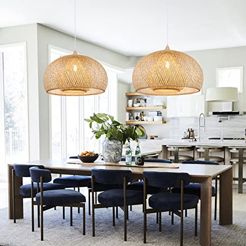 Arturesthome 1 Light Weaving Bamboo Pendant Light for Kitchen Island,17.6" Wicker Chandelier,Handmade Woven Hanging Ceiling Light for Living Room Bedroom - size: A 17.6"*11.7"