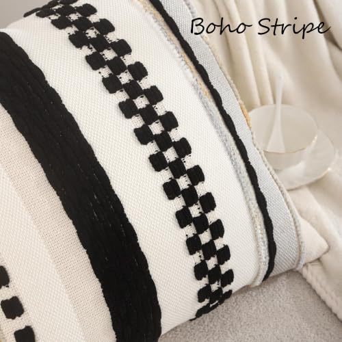 Boho Throw Pillow Covers 18x18 inch Set of 2 Black and Cream Pillow Covers Stripe Tufted Decorative Pillow Case Accent Chenille Pillowcase Farmhouse Patterned Cushion Case for Home Decor - color: Black Stripe, size: 18" x 18" (Pack of 2)