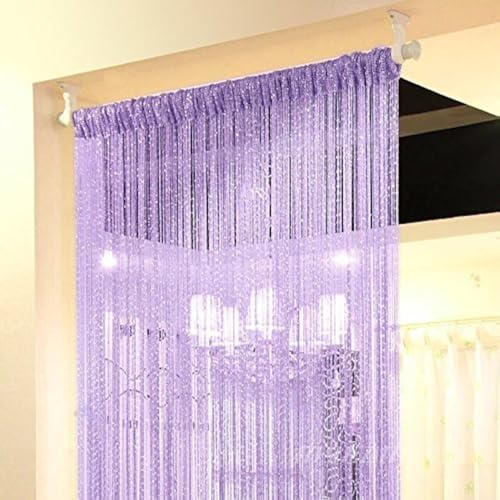 1x2M Door String Curtain Rare Flat Silver Ribbon Thread Fringe Window Panel Room Divider Cute Strip Tassel for Wedding Coffee House Restaurant Parts, Purple - color: Purple
