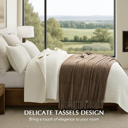 EverGrace Soft Chenille Throw Blanket for Couch, Cozy Plush Fuzzy Decorative Chenille Knit Throw Blanket with Tassels, Lightweight Blanket and Throws for Bed Sofa Gift Home Decor, Mocha Brown 60"x80" - color: Mocha Brown, size: 60"x80"