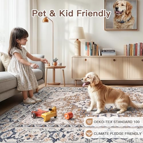 Lofus 5x7 Area Rugs for Living Room, Washable Area Rug, Rugs for Bedroom, Kitchen, Vintage Boho Carpet, Soft Non-Slip, Low Pile Large Area Rug for Office Dining Room, Floral Brown - color: Floral Brown, size: 5' x 7' (Rectangular)