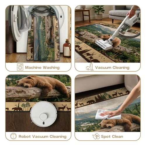 Rustic Cabin Runner Rug 4x10, Lodge Cabin Bear Runners, Southwest Country Wildlife Rug Non-Shedding & Easy Care, for Living Room Bedroom Kids Bedroom - color: Bear, size: 4' X 10'(runner)
