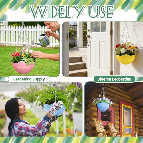 Bvrbaory 8 Pack Multicolor Hanging Planter Pots,8 Colors Garden Hanging Planters,Round Hanging Basket Pot for Indoor Outdoor Garden,Home Decor,with Water Tray Metal Chain - size: 8 Pcs Multicolor