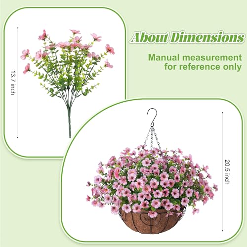 Ammyoo Artificial Faux Hanging Plants Flowers Basket for Spring Outdoor Decoration, Fake Silk Daisy UV Resistant Look Real with Eucalyptus Leaves Summer Outside Decor for Home Patio Garden - color: Pink