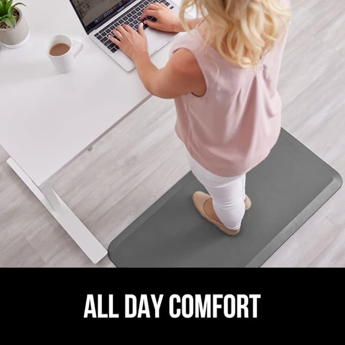 GORILLA GRIP Comfortable Cushioned Kitchen Mats for Floor, 70x24, Waterproof and Stain Resistant Soft Top, 3/4 Inch Thick Ergonomic Standing Desk Anti Fatigue Mat, Foam Supports Ankles and Feet, Grey