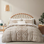 Oli Anderson Tufted Duvet Cover King Size, Soft and Lightweight Duvet Covers Set for All Seasons, 3 Pieces Boho Embroidery Shabby Chic Bedding Set (Khaki, King, 104"x90") - color: Khaki, size: King(104"×90")