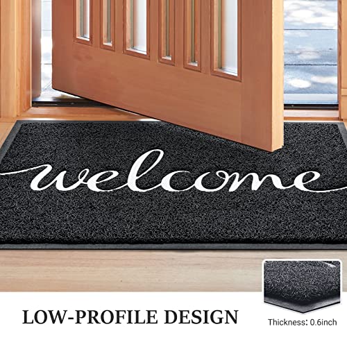 Door Mat, Welcome Mat Low Profile Floor Mat Front Doormat Indoor and Outdoor Doormat Non Slip Rugs for Entryway, Patio, High Traffic Areas (36"x24", Black-Welcome) - color: Black-welcome, size: 2' x 3' (Rectangular)