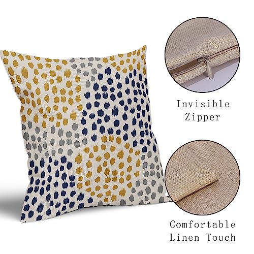 Blue Yellow Pillow Covers 16x16 Set of 2 Boho Design Gray Polka Dot Throw Pillows Modern Art Trendy Print Decorative Outdoor Pillowcase Square Cushion Cover Linen Pillow Case for Home Sofa Couch Bed - color: Blue Yellow Dots, size: 16" x 16" (Pack of 2)