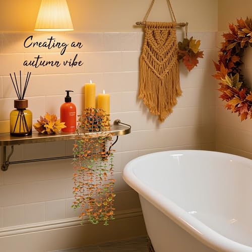 Der Rose 1Pcs Fake Fall Plants Hanging Orange Artificial Potted Faux Eucalyptus Plant Decorations for Fall Thanksgiving Bathroom Table Centerpiece Wall Kitchen Room Decor Indoor and Outdoor - color: Orange
