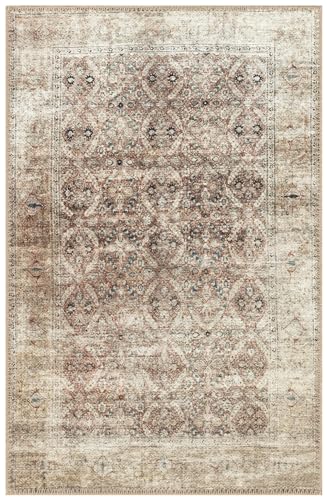 Keen Home Design 24"x36" Rug - Machine Washable Entry Rug with Non-Slip Backing, Ideal for Enteryway, Kitchen, Bathroom, Laundry Room - Vintage, Easy Clean, Durable, Low Pile - (2' x 3') - color: Beige / Brick Color, size: 2' x 3' (Rectangular)