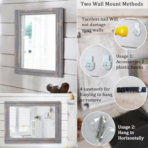 AAZZKANG Wood Framed Mirror Rectangular Rustic Wall Mirrors Decorative Large 20"x16" for Farmhouse Bathroom Living Room Bedroom Grey - color: Rustic Grey, size: 20"L x 16"W