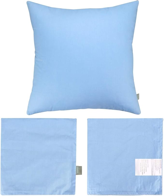 Thmyo 4-Pack 100% Cotton Comfortable Solid Decorative Throw Pillow Case, Square Cushion Cover Pillowcase Sublimation Blank Pillow Covers DIY Throw Pillowcase for Sofa(24x24 inch/ 60x60cm,Sky Blue)