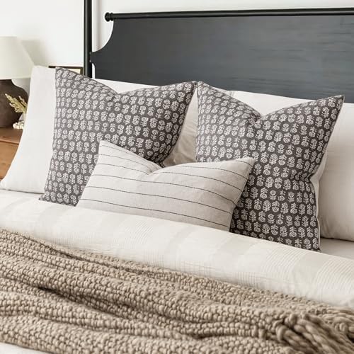 Foindtower Set of 2 Decorative Vintage Floral Print Throw Pillow Covers Neutral Modern Farmhouse Cushion Covers Boho Home Decor for Sofa Couch Chair Bedroom Living Room,18×18 Inch,Rustic Gray - color: Stone Gray, size: 18" x 18" (Pack of 2)