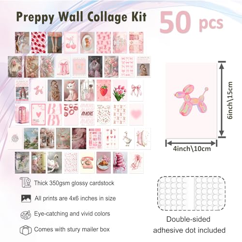 KBKBART 50Pcs Pink Coquette Room Decor Aesthetic Pictures, Pink Posters Coquette Room Decor, 4"x6" Wall Collage Kit for Teen Girls Dorm Bedroom, Cute Pictures Trendy Wall Art Prints - color: Pink Coquette, size: 4x6 inch x 50pcs