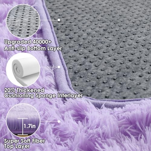 ONASAR Light Purple Runner Rugs for Bedroom Living Room, Fluffy 2x6 Bedside Hallway Area Rug, Ultra Soft Plush Furry Faux Fur Non Slip Floor Carpet for Nursery Kids Dorm Closet Home Decor Aesthetic - color: Light Purple, size: 2' x 6' (Runner)