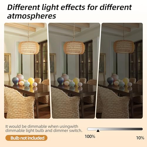 18" Rattan Farmhouse Chandeliers for Dining Room,3-Light Hand-Woven Rattan Chandelier,Fabric Shade Boho Chandelier Pendant Light fixture Drum Chandelier Hanging Lights for Bedroom Kitchen Island - color: 18"-Natural-Chain