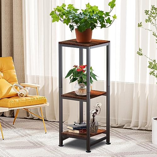 Plant Stand Indoor, 3 Tier Plant Stands for Indoor Plants, 33.5'' Tall Multiple-Tier Plant Shelf Square Flower Stand for Patio, Living Room, Balcony - color: brown, size: 33''