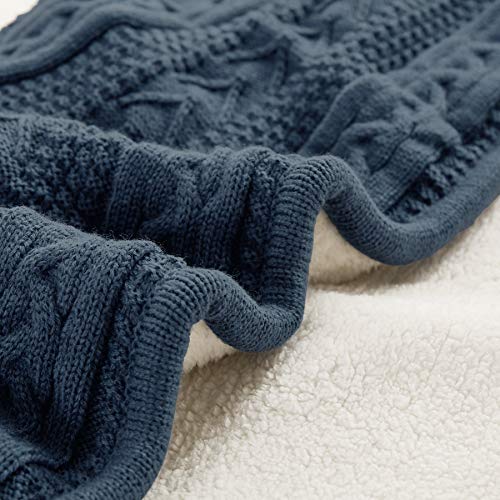 Longhui bedding Acrylic Cable Knit Sherpa Throw Blanket - Thick, Soft, Big, Cozy Grey Blue Knitted Fleece Blankets for Couch, Sofa, Bed - Large 50 x 63 Inches Gray Blue Coverlet All Season - color: Grey Blue, size: 50" x 63", Standard