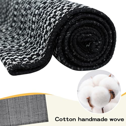 Door Mat Front Porch Rug Boho Black Outdoor Rug 27.5"x43" Cotton Hand Woven Rug for Front Porch Decor Washable Welcome Layered Doormat for Farmhouse Entryway Kitchen Patio - color: Black & White Front Door Mat