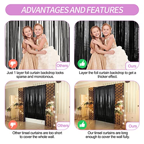 Crosize 2 Pack 3.3 x 9.9 ft Black Foil Fringe Backdrop Curtain, Streamer Backdrop Curtains, Streamers Birthday Party Decorations, Tinsel Curtain for Parties, Photo Booth Backdrops, Party Décor - color: Black, size: 2 Pack