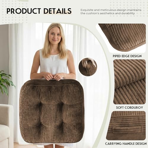 11" Thick Washable Floor Pillow for Adults, Yoga & Meditation Cushion with Handle, Square Large Pillows Seating with Removable Tufted Corduroy Cover for Tatami Living Room Board Games, Brown - color: Brown