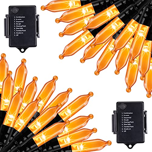 Halloween Orange String Lights Decorations，2 Pack 17.8 Feet 50 LED Battery Operated Mini String Lights with 8 Modes Waterproof for Outdoor Indoor Patio Xmas Tree Holiday Party Christmas Show - color: Orange, size: 50 LEDs x 2 Pack