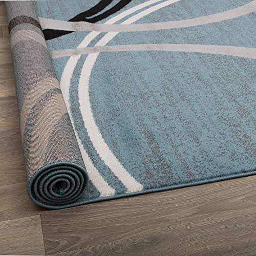 Rugshop Modern Wavy Circles Design Accent Rug, Carpet with Jute Backing for Entryway, Bathroom, or Kitchen, Blue, 2' x 3' - color: Blue, size: 2' x 3' (Rectangular)