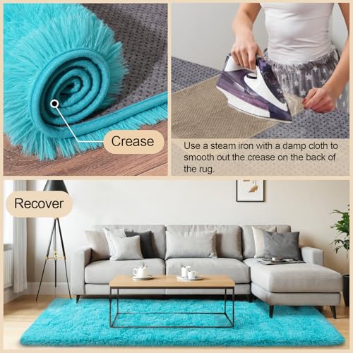 Mugorn 2x3 Rugs for Bedroom, Fluffy Area Rugs for Living Room, Soft Shag Kids Rug Small Carpet with 4 Non-Slip Rug Pads (Turquoise Blue, 2ft x 3ft) - color: Turquoise Blue, size: 2ft X 3ft