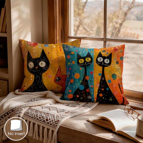 OBSEDE Black Cat Abstract Art Decorative Throw Pillow Covers 18 × 18 in, Set of 4, Couch Cushion Cases Inserts for Sofa Bed Living Room Home Decor, Single Side Print - color: Midnight Feline Abstract Art, size: 18" x 18" (Pack of 4)