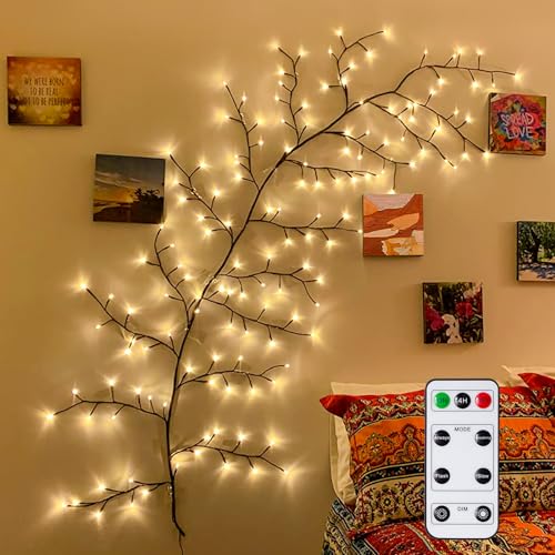 Enchanted Willow Vine Lights with Remote:144 LEDs Flexible DIY Vines with Lights 7.9FT Timer Lighted Warm White Artificial Twinkling Tree led branch for Bedroom Living Frames Room Wall Decor - color: 144 LED lights, warm white, with remote control