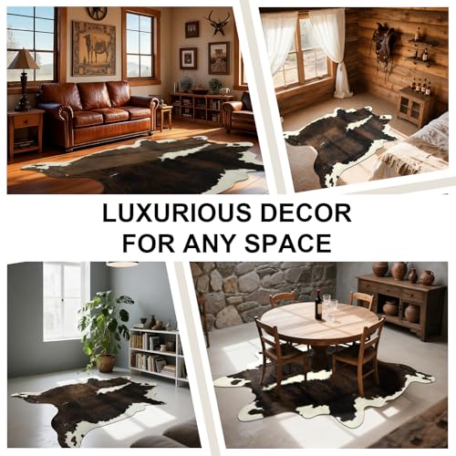 BENRON Premium Cowhide Rug, Faux Cow Hide Rugs for Living Room Bedroom, Cute Animal Hides and Skins for Kids Nursery Western Home Decor, Brown, White, 4.6 x 5.2ft - color: Rust Brown, size: 4'7" x 5'2" (Irregular)