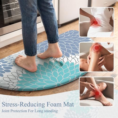 KIMODE Kitchen Mats for Floor Cushioned Anti Fatigue,Floral Farmhouse Kitchen Runner Rug Sets of 3 Non Slip,Waterproof Kitchen Carpet Runner Decor for Sink Laundry Bathroom,Teal Blue - color: Teal Blue, size: 18" x 28"+18" x 47"+18" x 59"-0.47 inches