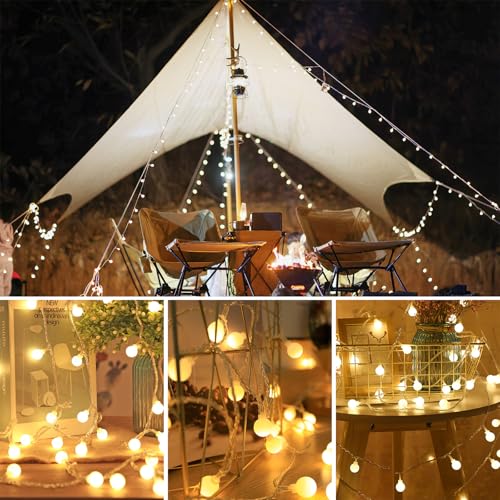 WERTIOO Globe String Lights Battery Operated – 33ft 100 LED Globe Lights with Remote, 8 Modes & Timer – Warm White String Lights for Bedroom, Christmas Tree, Garden, Tent, Camping, Indoor & Outdoor - color: Warm White-33ft