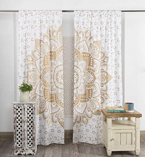 Popular Handicrafts Indian Hippie Bohemian Beautiful Passion Ombre Color Mandala Curtain Panels White Gold - color: Gold, size: 25"W x 74"L (Pack of 2)
