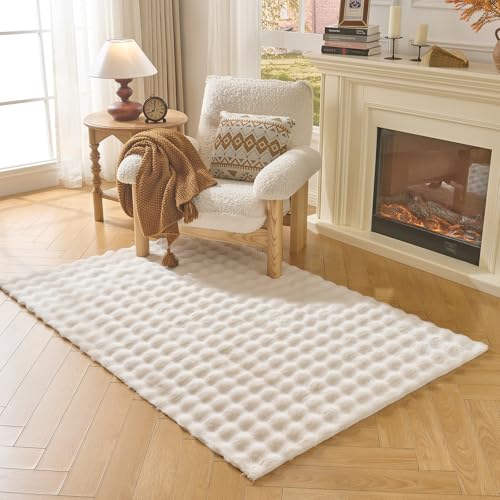 Lotus Karen Washable Area Rug, 3D Bubble Rug for Living Room, Bedroom, Faux Fur Carpet for Home Decor,2' W × 3' L, Cream White - color: Cream White, size: 2' x 3' (Rectangular)
