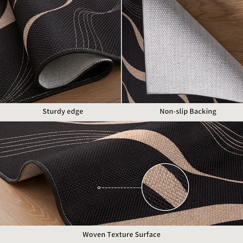 Tangsoo Easy Jute 2x3 Rug for Entry,Washable Thin Outdoor Rug Non-Slip Black Wavy Lines Indoor Mat Small Throw Carpet for Kitchen Bedroom Front Porch Doorway Entrance - color: Black Lines, size: 2x3ft