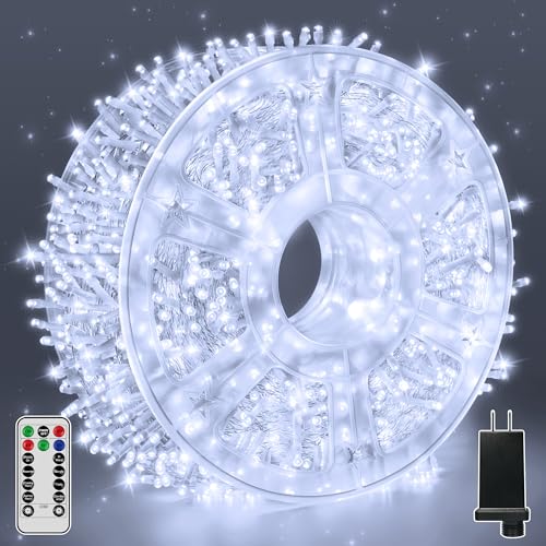 Guhope String Lights 1200LED 196FT, Waterproof Outdoor String Lights with Remote and Timer, 8 Modes Dimmable Fairy Lights for Indoor Outdoor Wedding Party Holiday Decorations (Cool White) - color: Cool White, size: 1200 LED