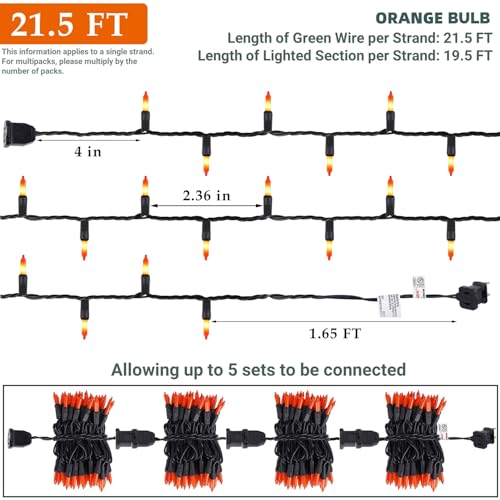 Orange Halloween Lights, 100 Count, Incandescent Mini Halloween String Lights Outdoor, Black Wire Connectable Tree Light for Garland Christmas Thanksgiving Holiday Patio Home Decor - color: Orange