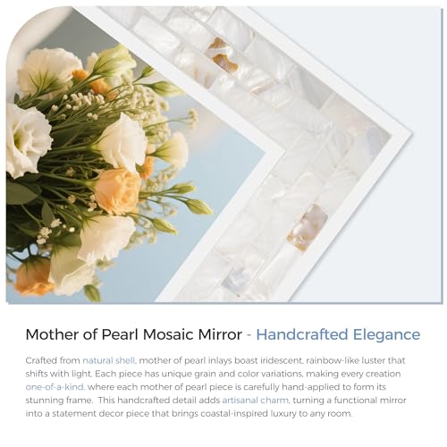 Tanmicoshomy 30 x 30 Inch White Square Bathroom Mirror, Natural Shell Framed Rectangular Mirrors for Bathroom Bedroom, Living Room, Entryway, Wall Mounted Horizontal or Vertical Hanging - color: White C, size: 30"L x 30"W