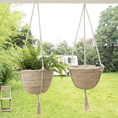 Natural Hanging Seagrass Plant Baskets, Macrame Plant Hangers, Indoor Boho Plant Hanger, for Indoor Outdoor Home Decorations Fence Planters Plant Flower Pots