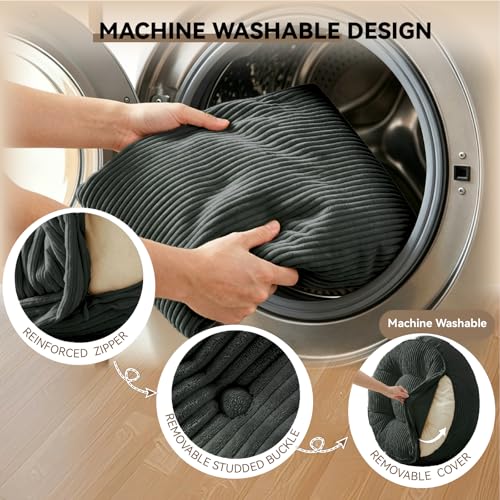 11" Washable Round Floor Pillow for Adults Thick Meditation Cushion for Sitting Large Yoga Pillows on Floor Ottoman to Elevate Leg for Tatami Living Room, 22x22 Inch, Dark Gray - color: Dark Gray