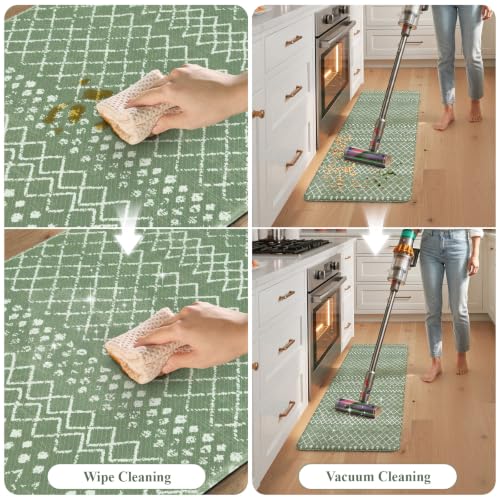 KIMODE Kitchen Mats for Floor Anti Fatigue Green Boho Kitchen Rugs Sets of 2 Cushioned Kitchen Floor Mats Comfort Standing Mat Geometric Laundry Room Rug for Bathroom Sink Office Desk 17"x47"+17"x29" - color: Green Diamond, size: 17.3" x 47 "+ 17.3" x 29