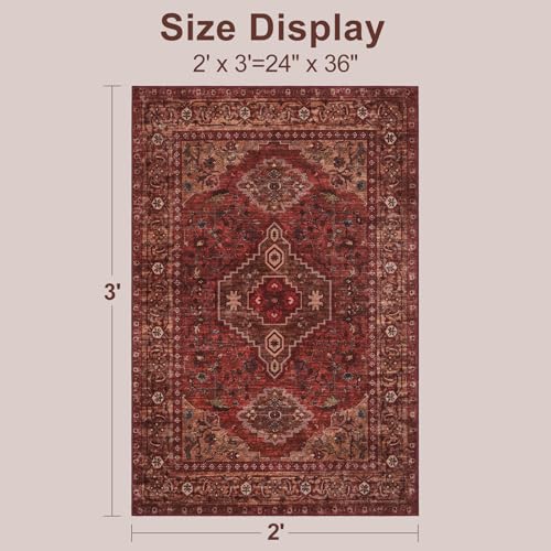 Tangsoo Red 2x3 Washable Entryway Rugs Oriental Vintage Non Slip Small Area Rug, Boho Indoor Front Door Rug, Door Mat Indoor Entrance Soft Low Pile Throw Rugs for Entry Kitchen Living Room Dark Red - color: Dark Red, size: 2' X 3' (Rectangular)