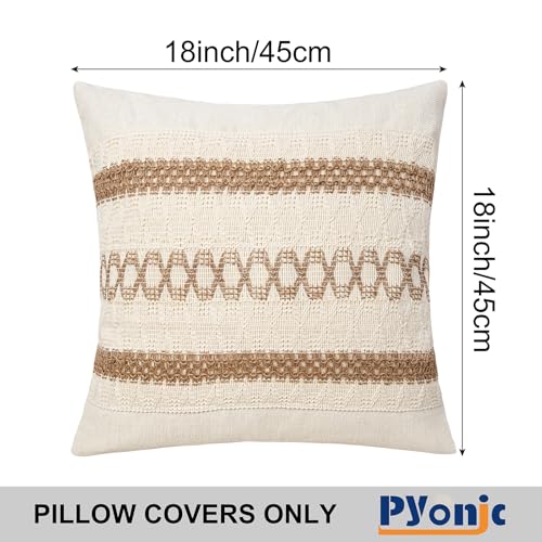Pyonic Pack of 2 Boho Throw Pillow Covers 18x18 Inch Farmhouse Decorative Throw Pillows for Bed Sofa Living Room,Gray Modern Cushion Cover Couch Pillows Cover Home Decor - color: Beige+white