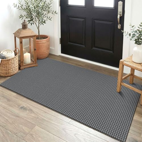 EARTHALL Woven Runner Rug 2x4 Ft Washable Runners for Hallways Cotton Non Slip Eentryway Runner Braided Indoor Floor Carpet for Kitchen, Hallway, Kitchen, Doormat, Dark Gray - color: Dark Gray/Gray, size: 2' x 4' (Runner)
