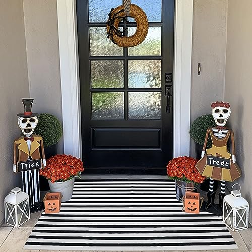 Black and White Striped Outdoor Rug Halloween Door Mat 27.5" x 43" Front Porch Rug Farmhouse Fall Layered Door Welcome Mat for Entryway/Home Entrance/Laundry Room - color: Black&white Stripe C, size: 2'4" x 3'7" (Rectangular)