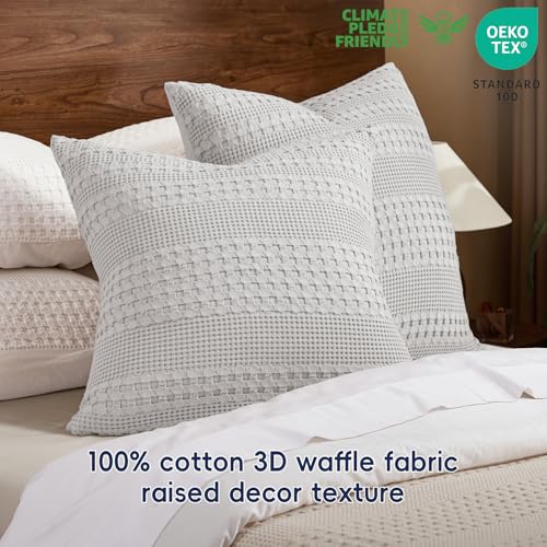 PHF 100% Cotton Waffle Weave Pillow Covers 24" x 24", 2 Pack Luxury Square Shell for Elegant Home Decor, No Filling, Luxury Aesthetic Soft Pillow Covers for Bed, Light Grey - color: Light Grey, size: 24" x 24" (Pack of 2)