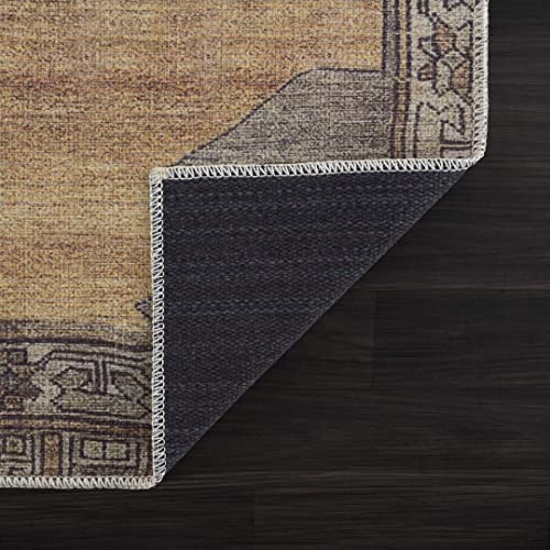 Hauteloom Gresham Boho Vintage Area Rug - Traditional Damask Floral Carpet for Living Room, Bedroom - Machine Washable - Dark Red, Camel, Dark Brown - 5'3" x 7' (5x7) - color: Brown, Camel, Dark Brown / Medinah, size: 5'3" x 7' (Rectangular)